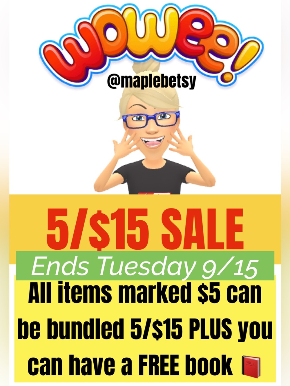 5/$15 sale with the free book ends 9/15